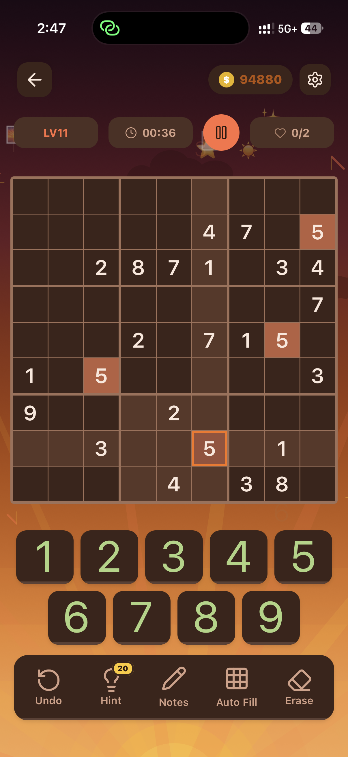 King Sudoku Gameplay - Sunset Theme